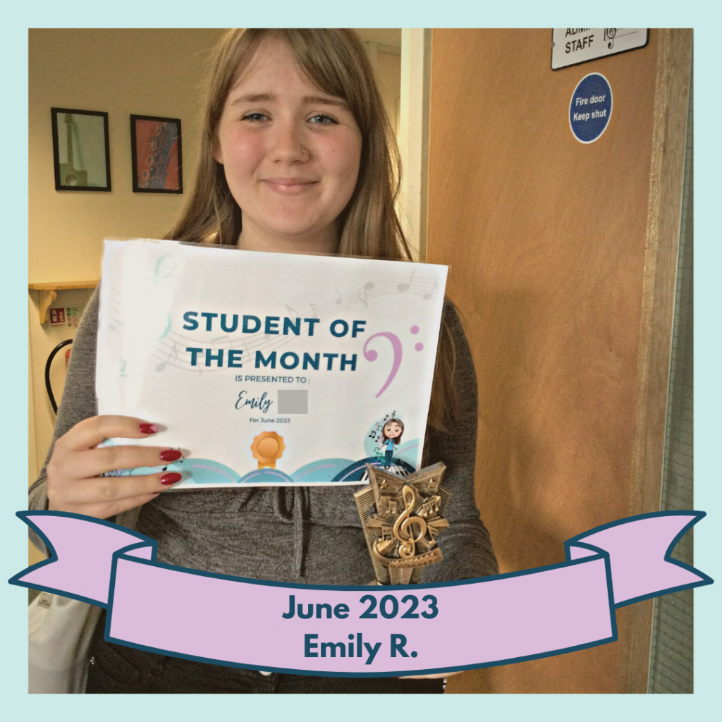 Emily was the winner of the June 2023 Student of the month award here at Sweet Symphony
