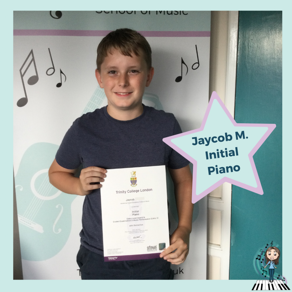 Jaycob passed his Initial Grade Piano exam with Sweet Symphony School of Music