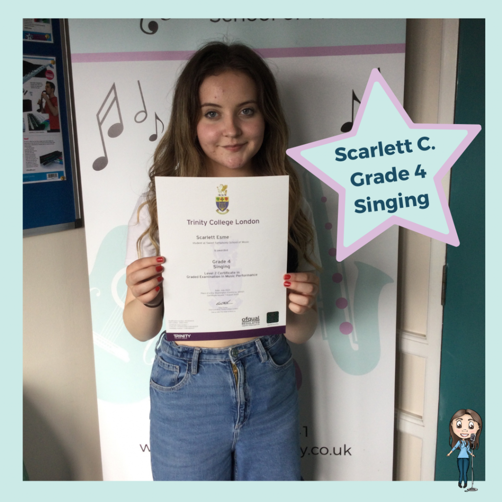 Scarlett passed her Grade 4 Singing exam with Sweet Symphony School of Music