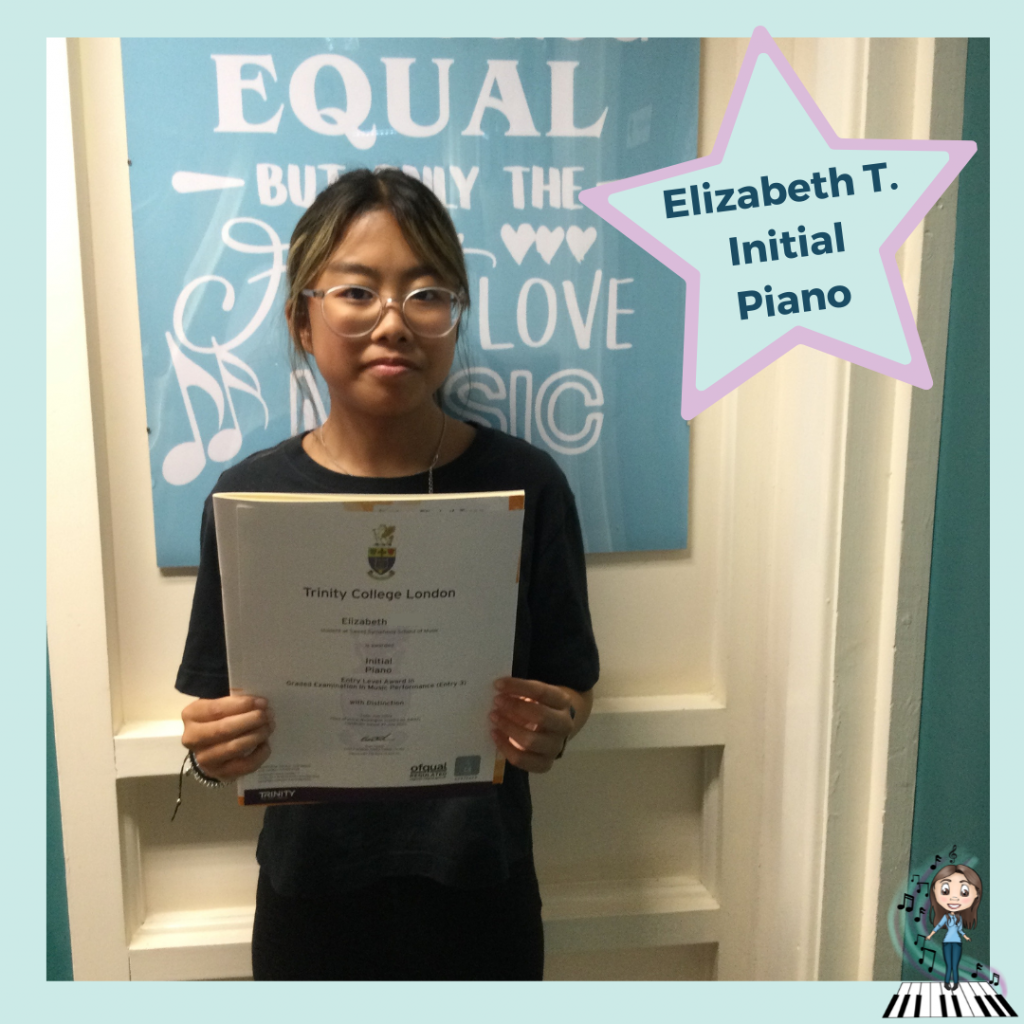 Elizabeth passed her Initial Grade Piano exam with Sweet Symphony School of Music
