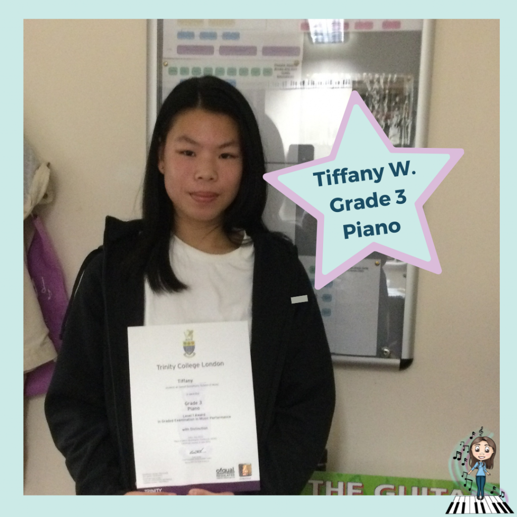 Tiffany passed her Grade 3 Piano exam with Sweet Symphony School of Music