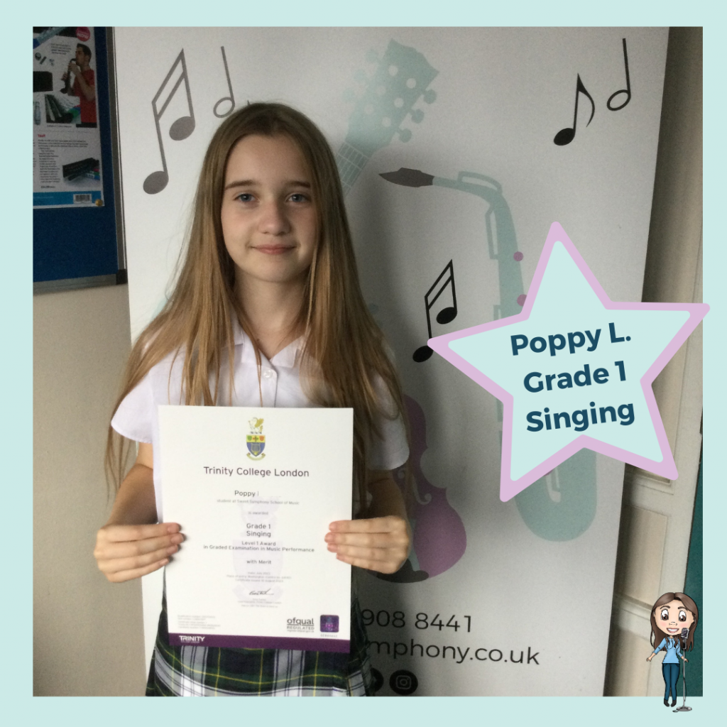 Poppy passed her Grade 1 Singing exam with Sweet Symphony School of Music